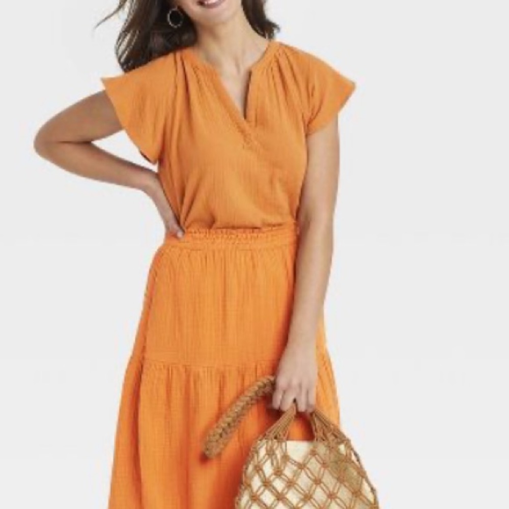 Flutter Sleeve Orange Shirt